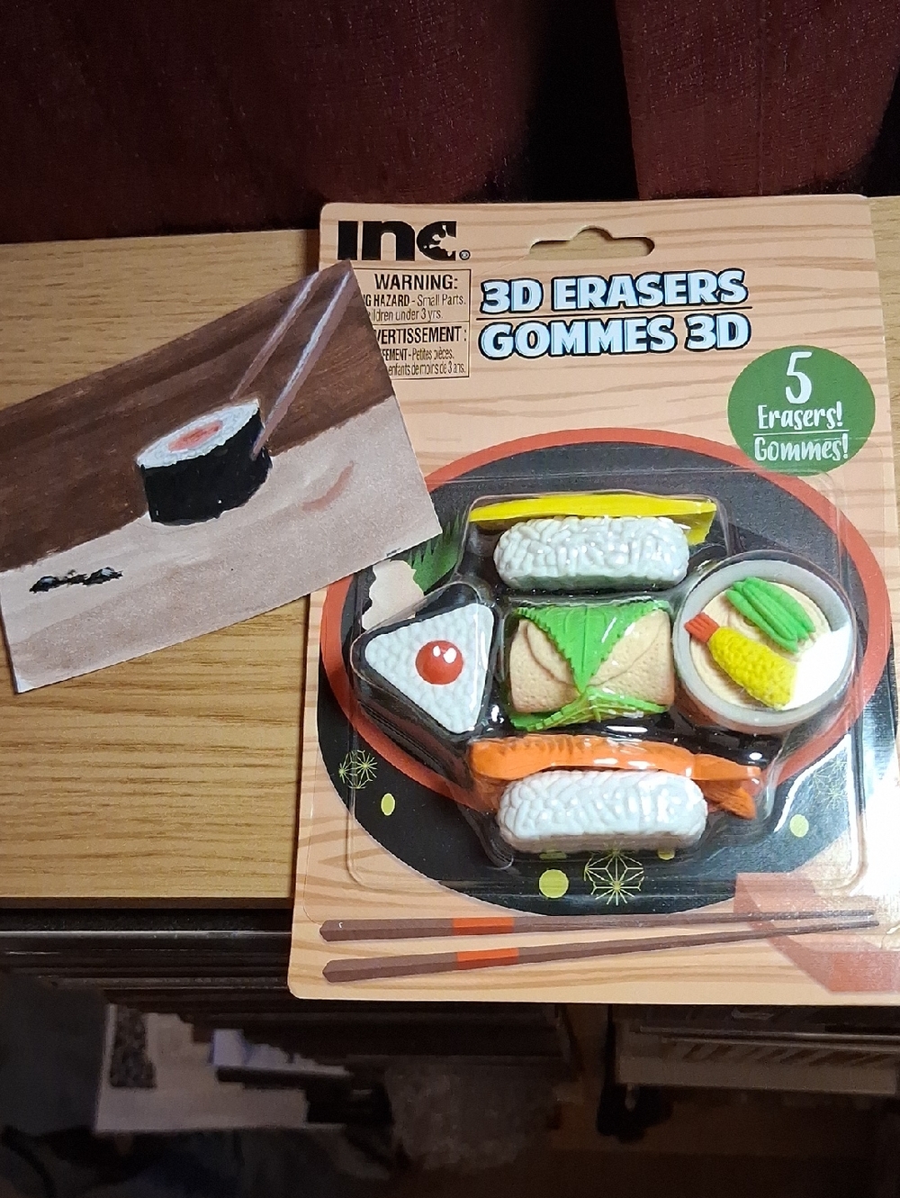 Sushi Erasers And Small Handcrafted Painting Card